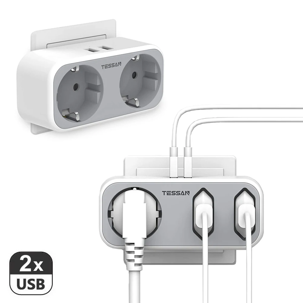 

TESSAN EU Wall USB Charger with 1/2/3 AC Outlets & 2 USB Ports, Multiple Socket Power Strip with Overload Protection for Home