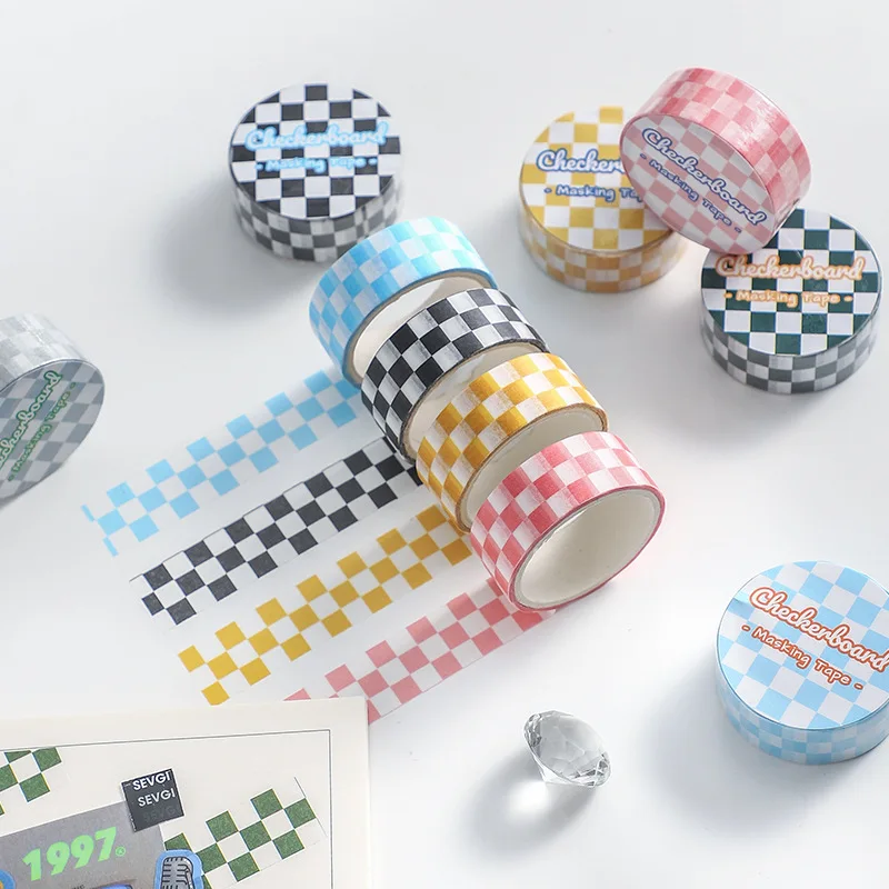 

6 Options Chessboard Pattern Series Washi Tape Fresh Pattern Diy Paper Creative Stickers Hand Ledger Material Stickers
