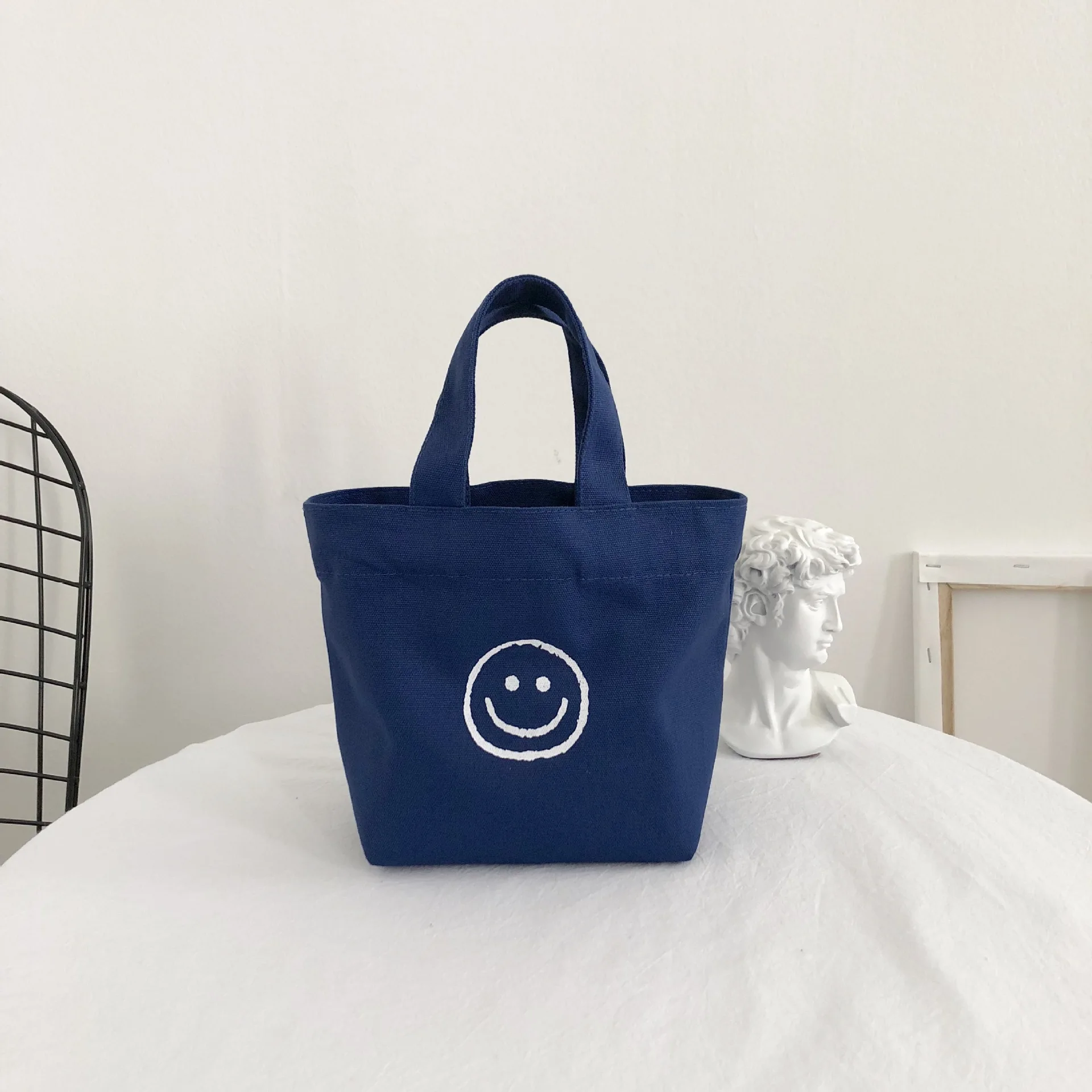 Handheld Canvas Bag Smiley Face Bag Small Tote Eco Shopping Bag Cheap Free Shipping  Bags for Women