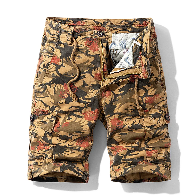 

Cargo Shorts Men 2022 Summer New Casual 100% Cotton Army Camouflage Joggers Big Pocket Bib Overall Fifth Pants Male Man's Shorts