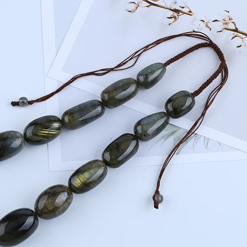 Natural Stone Labradorite Necklace Accessories 82cm,225g Beauty Jewelry For Moving Pendant Beads