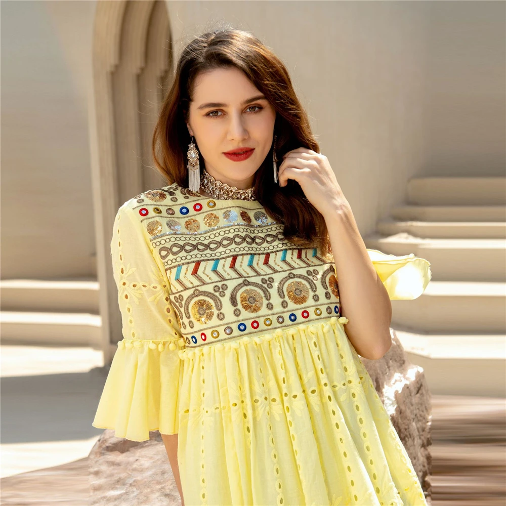 Abaya Dubai 2023 For Ramadan Muslim Fashion Women Elegant Cotton Ruffle Dress Turkish Islamic Clothing Loose Big Boubou Kaftans