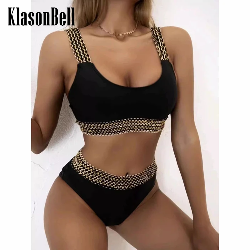 

5.19 KlasonBell Beach Bikini Sexy Swim Two-Piece Suit Backless Sequins Suspender Brassiere Tank Top With Briefs Women Swimwear