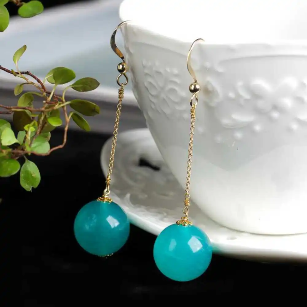 

Aquamarine Gemstone Beads Earrings 18k Hook chain eardrop Diy Cultured Beautiful Gift Classic Easter Freshwater Fashion