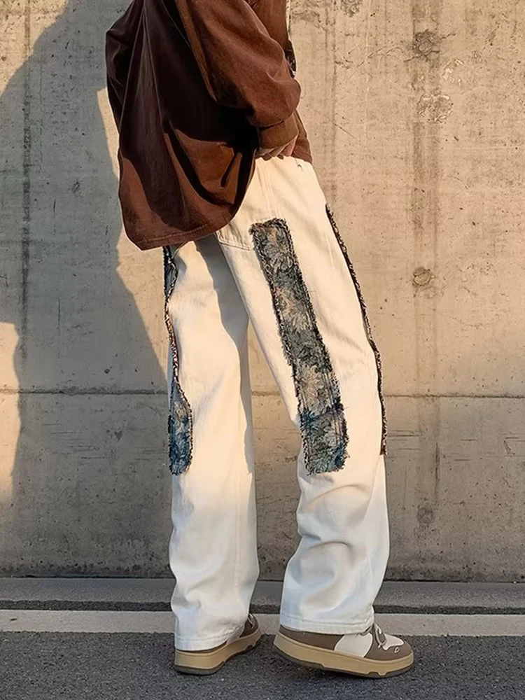 Men's Streetwear Cloth Decoration Casual Pants Loose White/black Color Jeans High-quality Popular Trousers Men Jeans Denim