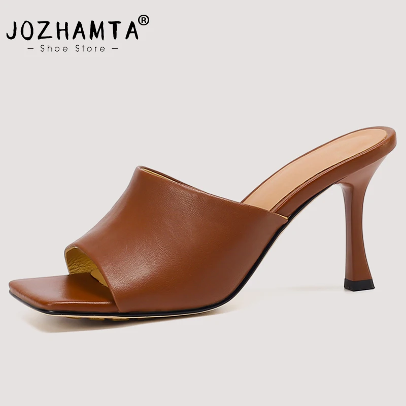 

JOZHAMTA Size 34-41 Sandalias Women Summer 2023 Real Leather High Heels Shoes For Women Slippers Chunky Mules Elegant Sandals