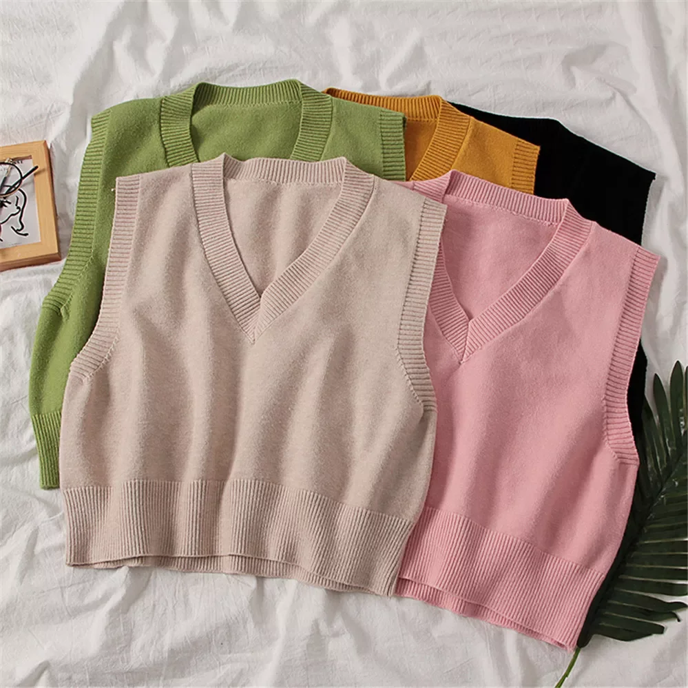 

Autumn Women Sweater 2020 Korean Womens Elegant Student V-neck Pullover Loose Casual Knitting Tops Outerwear Vest PZ3410