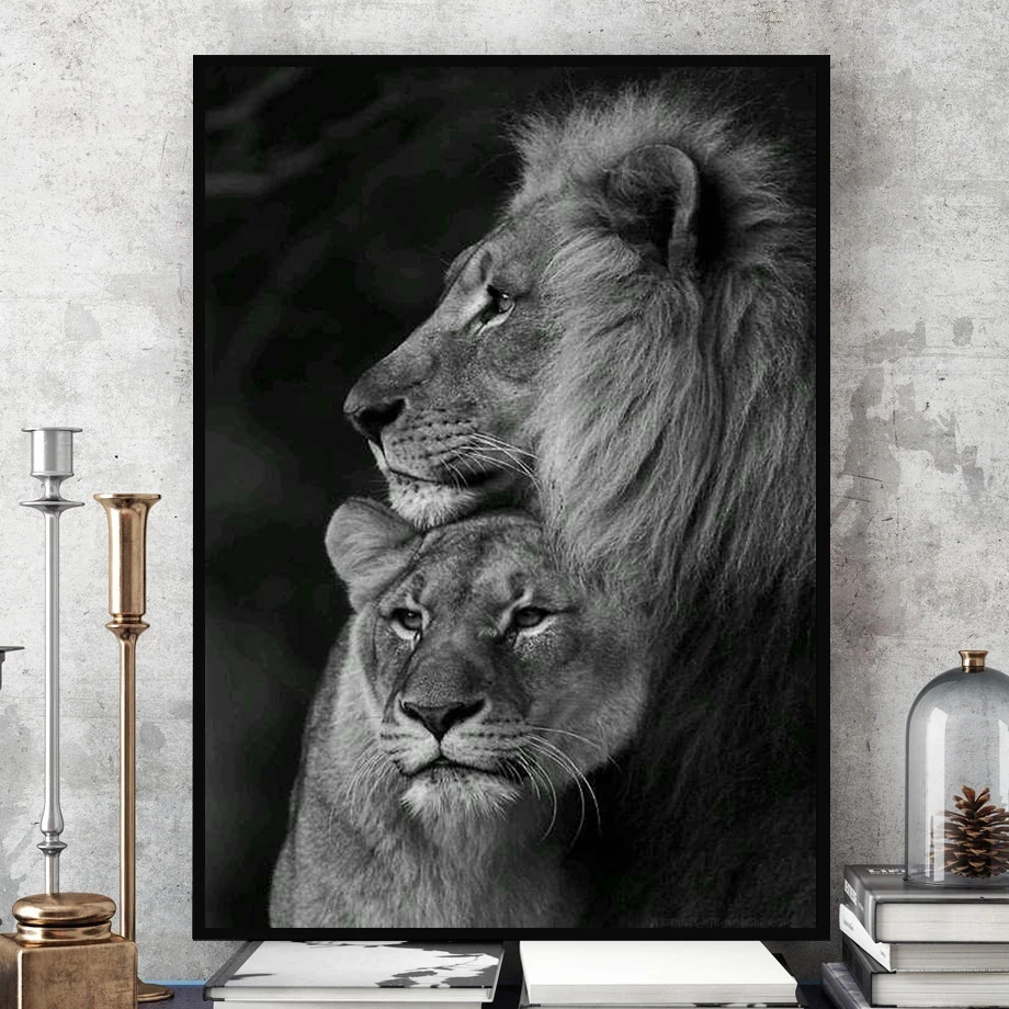 

Black and White Ferocious Lion Poster Animal Realism Wall Art Canvas Painting Study Living Room Home Decor Prints Pictures