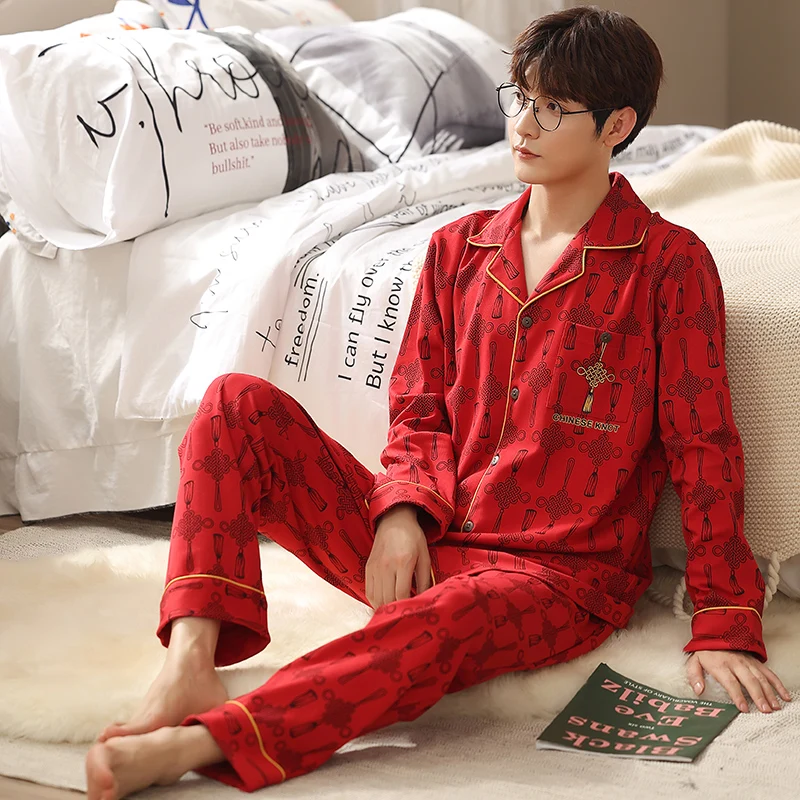 

Пижама Мужская зимняя/Осенняя из 2 предметов, одежда для сна, новинка 2021, хлопковый Кардиган с длинным рукавом, пижама, теплая одежда для сна, ...