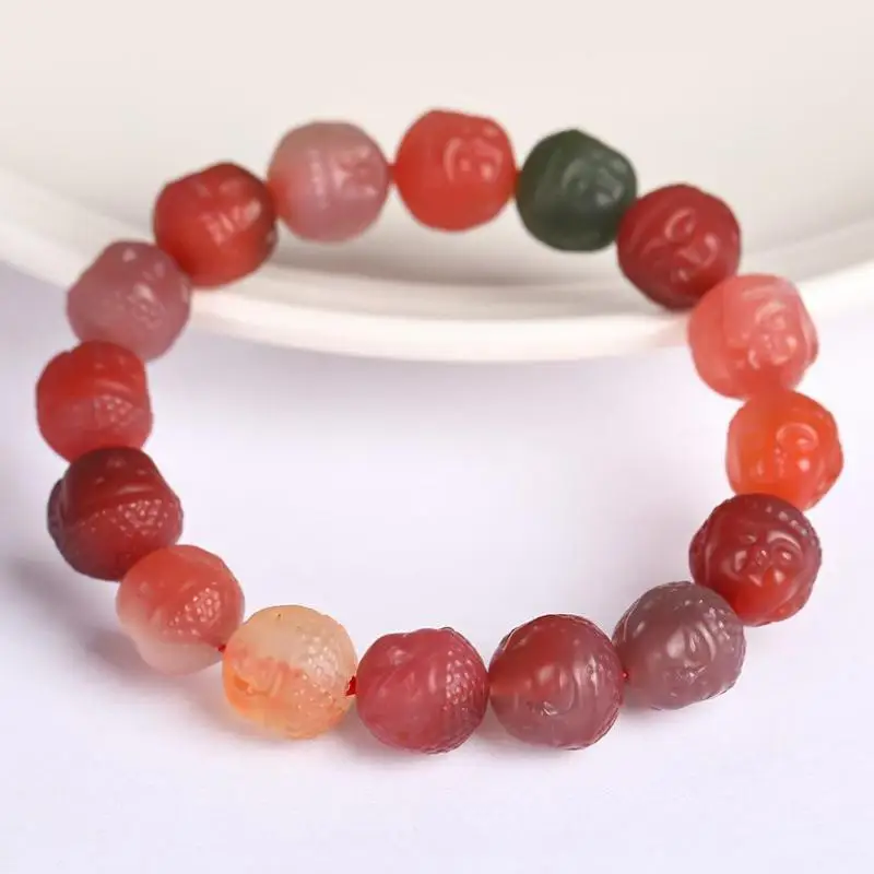 

Genuine Natural Colorful Jades Bracelet Yanyuan Agate Hand Carved Buddha Head Bead Bracelets Men Women Fine Jewelry Accessories