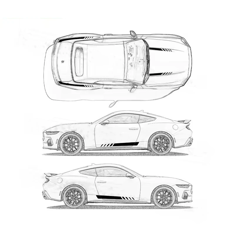 Фото Набор из 6 наклеек-декалей для Ford Mustang 2024-2026: на крышку двигателя, боковые полосы дверей, задние крылья. Аксессуары. №5