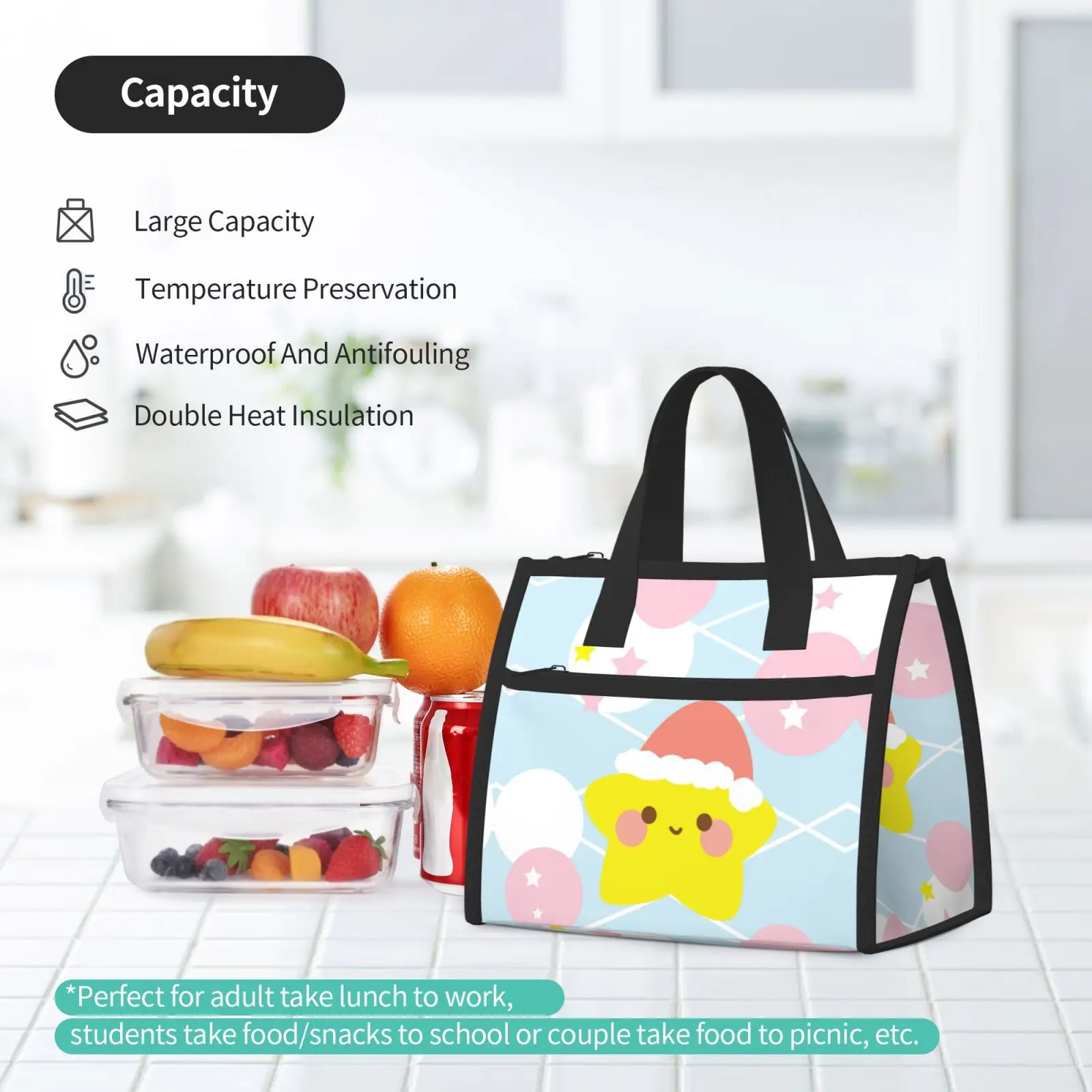 

Large Capacity Cooler Bag Lunch Hot Food Bags Portable Zipper Bags for Men and Women luxury food container Washed and Reused