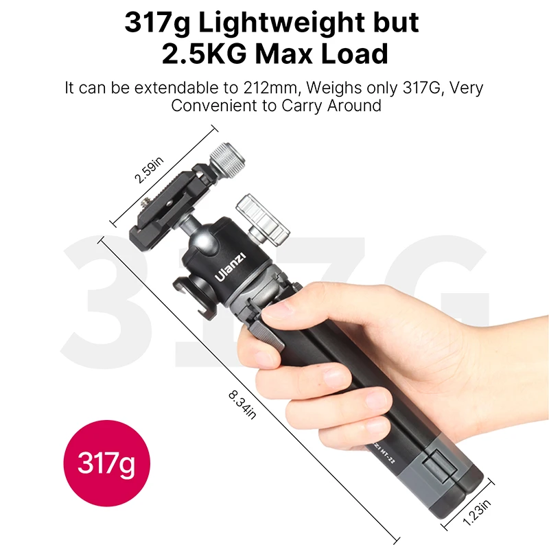 Ulanzi MT-24 Vlog Lite Metal Tripod With Ballhead Extendable 1/4'' Tripod Monopod Cold Shoe Arca Quick Swiss 2.5KG Max Load
