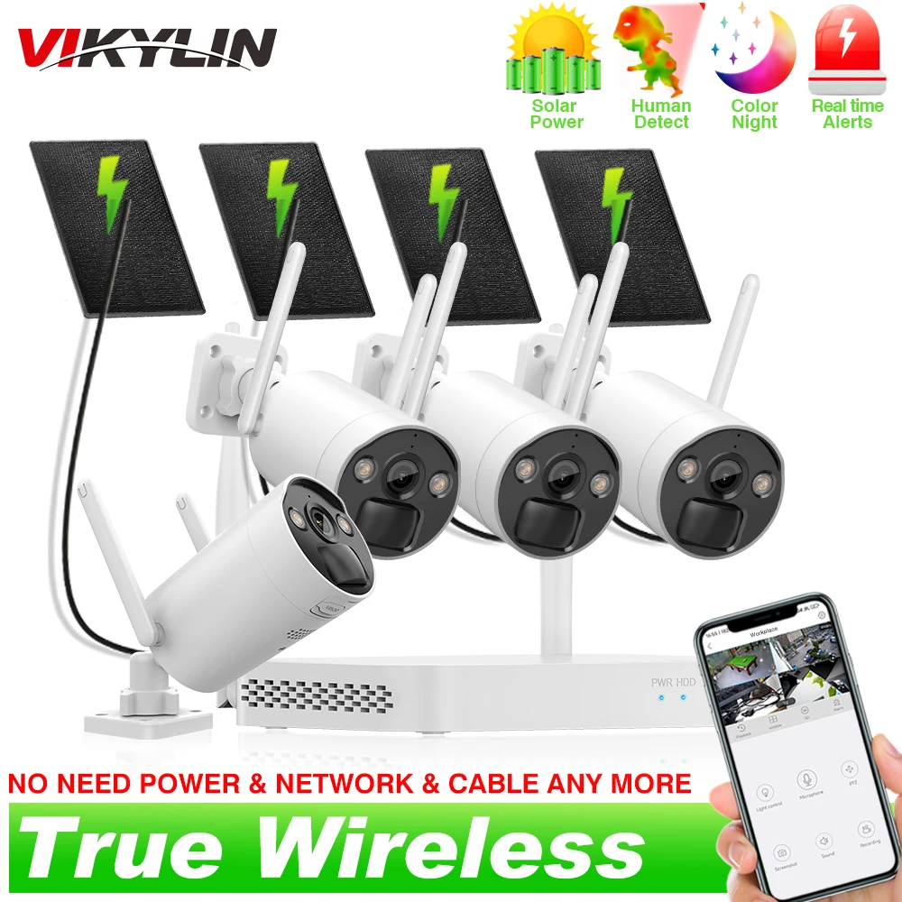VIKYLIN 8CH Wireless CCTV System H.265+ 2K NVR with 4CH 3MP 