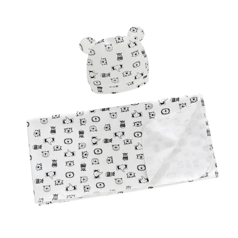 

2 Pcs Baby Receiving Blanket Hat Set Floral Printed Sleepsack Swaddle Wrap 2022 New
