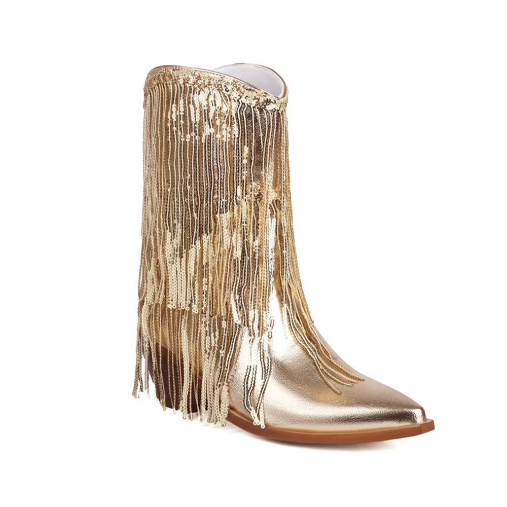 Женские ботинки с золотистыми блестками и кисточками блестящие Серебристые в