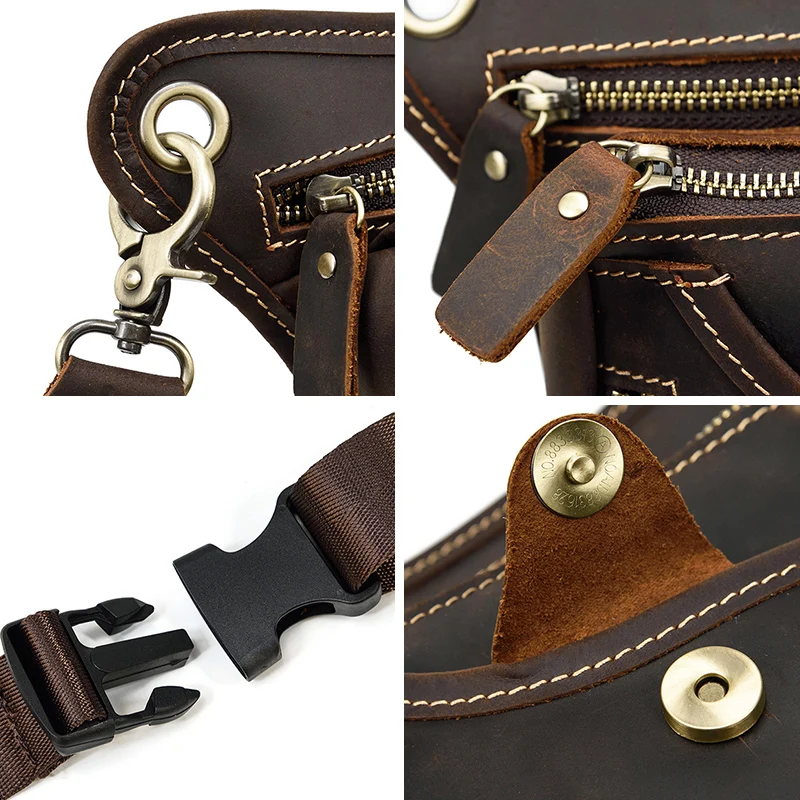 HUMERPAUL Crazy Horse Leather Man Belt Pouch Small Shoulder Bag Fashion Male Waist Bags Multifunction Travel Fanny Pack Leg Bag