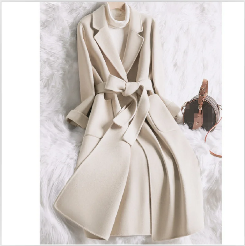 

Пальто для женщин, новинка 2023, облегающее осенне-зимнее шерстяное пальто, женское двустороннее кашемировое брикет