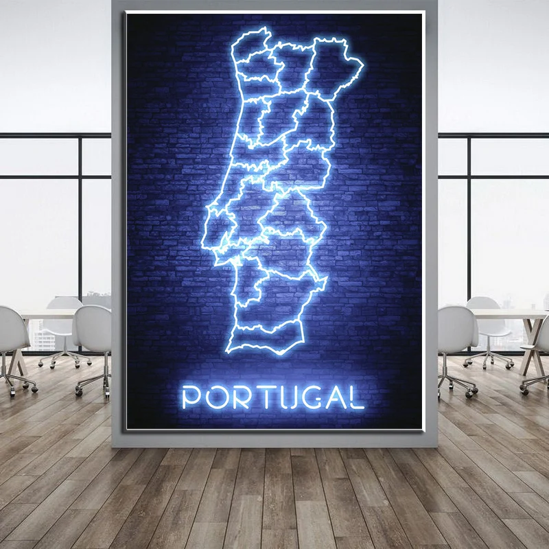 Неоновое искусство абстрактная карта мира Холст Живопись Сингапур Португалия