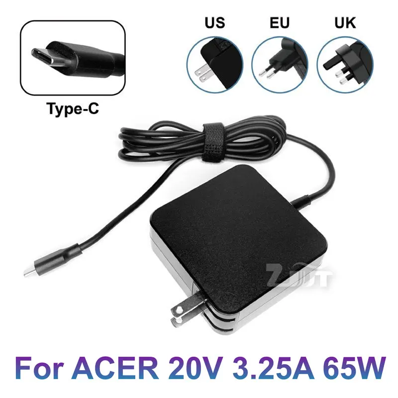 Adaptador de cargador tipo C, para Acer Chromebook Spin 15 13 11 315 713 311 R13 CB315 CP315 CP311 CB311 CP713 C933, 65W, 20V, 3.25A, USB-C