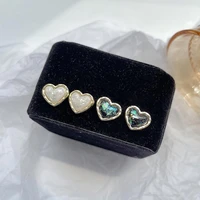 vintage earrings for women korean style heart shell fragments elegant temperament lady stud earrings shinning ear clips