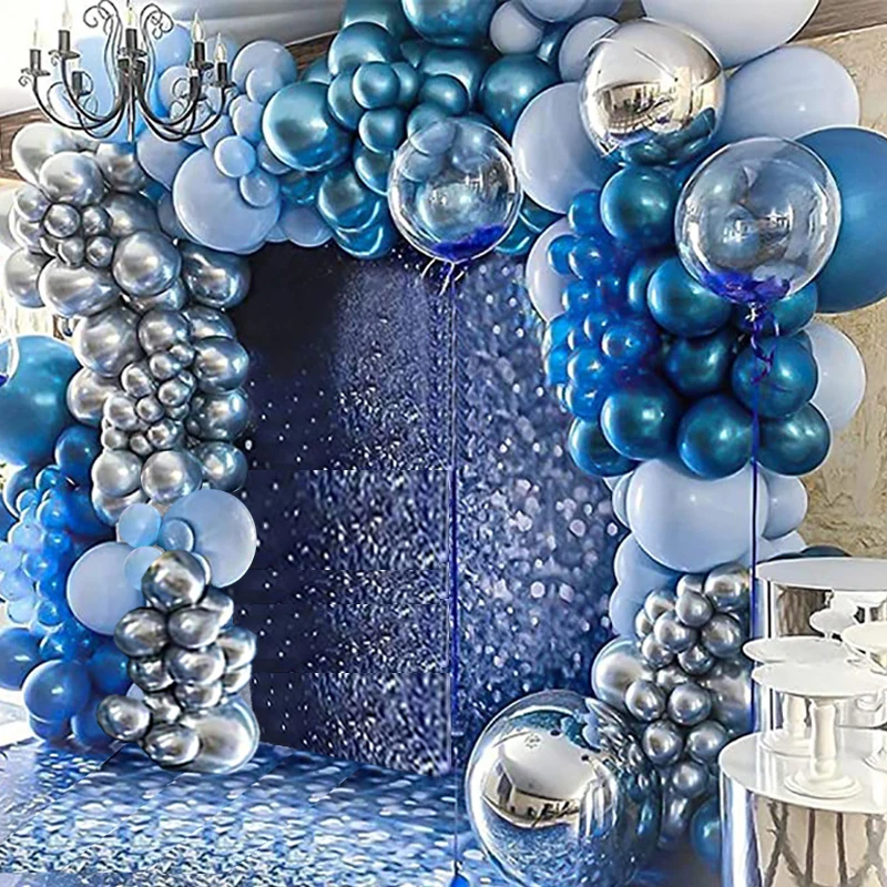 

Серебристые синие латексные воздушные шары, воздушные шары для крещения, детского праздника, свадебная гирлянда, украшение для вечеринки, д...