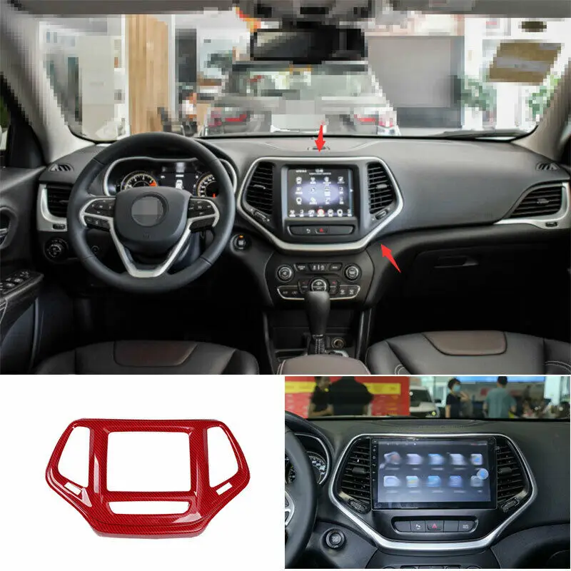 

For Jeep Cherokee 2014-2018 Red Carbon Fiber Console Navigation Panel Trim 1PCS