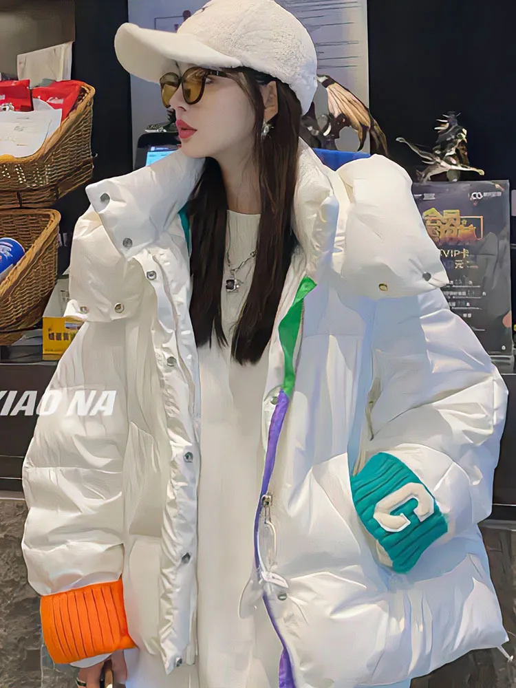 Winter Warm Jacket Letter Knitted Cuff Cotton-padded Jacket Women's Fashion Cotton-padded Clothes Loose Thickened Jacket