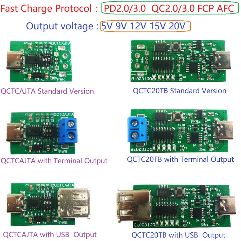 

Type-C PD QC AFC Fast Charge Decoy Trigger Module DC 5V 9V 12V 15V 20V Output for Charger WIFI Router Output Charger Board