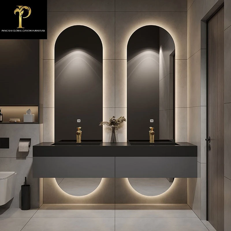 

Designer slate bathroom cabinet combination light luxury bathroom washstand oak smart art simple and modern