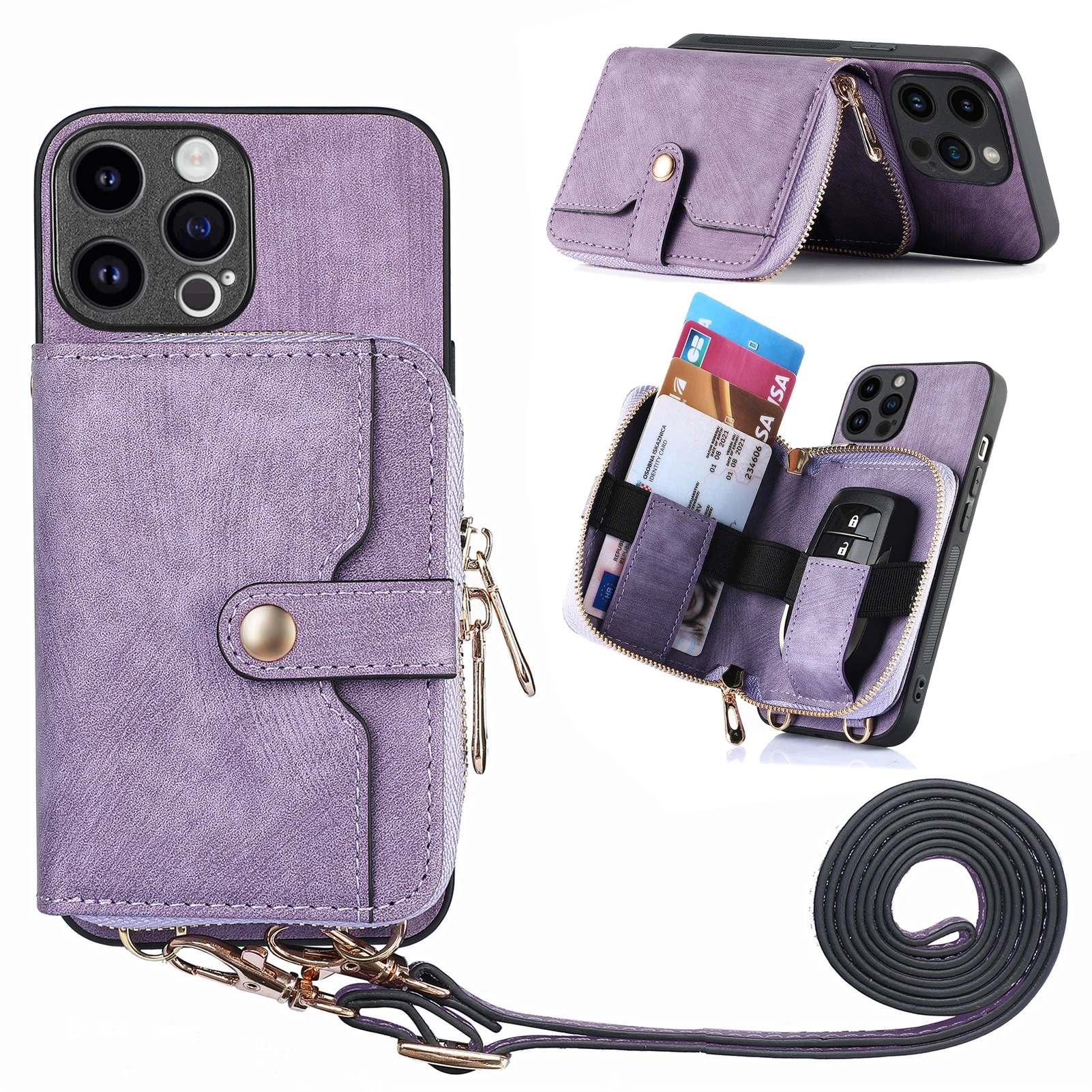 

Crossbody Wallet with Card Holder Phone Case for IPhone 13 12 Mini 15 14 11 Pro Max X XS XR 7 8 Plus PU Leather Shockproof Cover