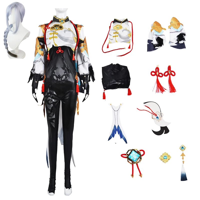 

Game Genshin Impact Genshin Impact Shenhe Cosplay Costume Shenhe Jumpsuit Wig Shen He Genshin Battle Suits Cosplay Anime Outfits