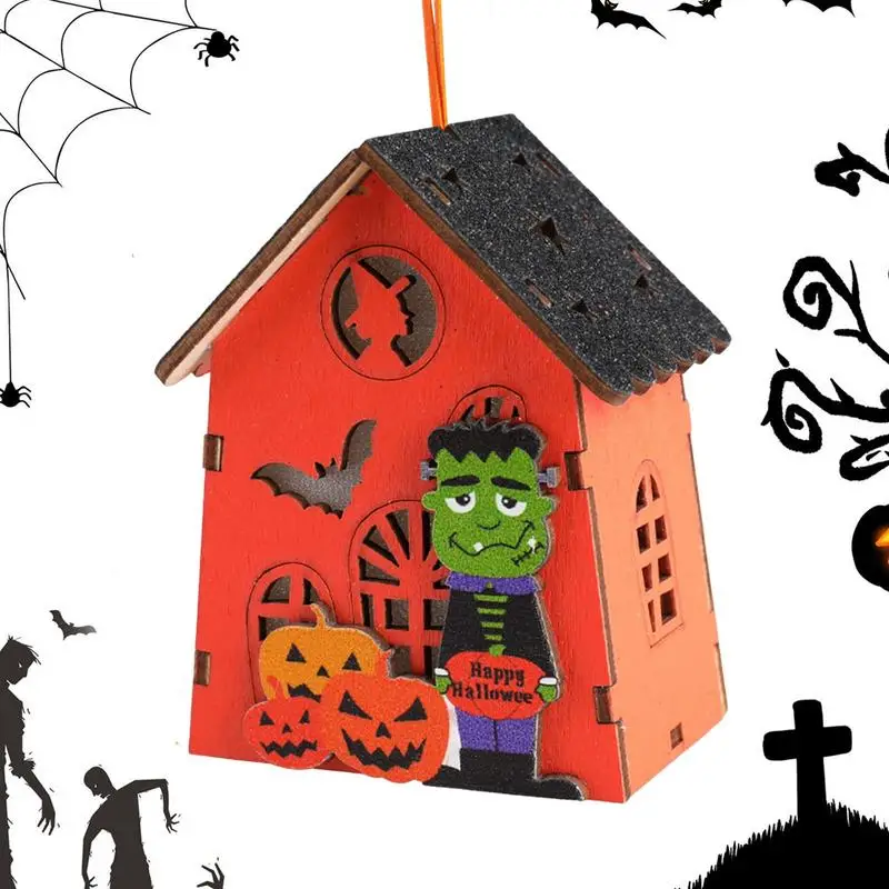 

Mini Wooden Hanging House Halloween Lights Battery-powered Hanging Halloween Lights Pumpkin Lamp For Halloween Party