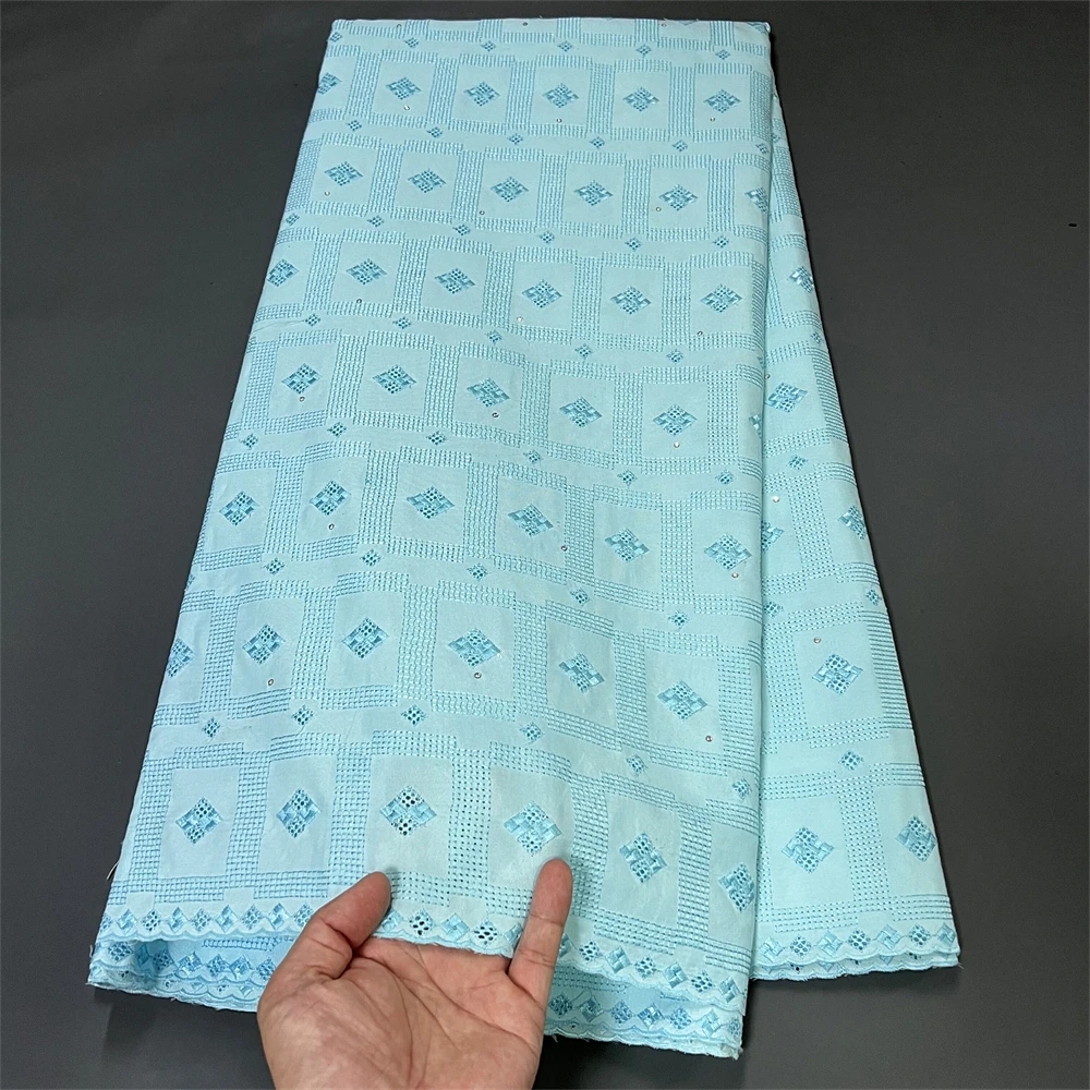 

2023 Latest High Quality African Nigerian Pure Tulle Damask Lace Fabric Embroidery Party Dress Sequins Cotton 5yards
