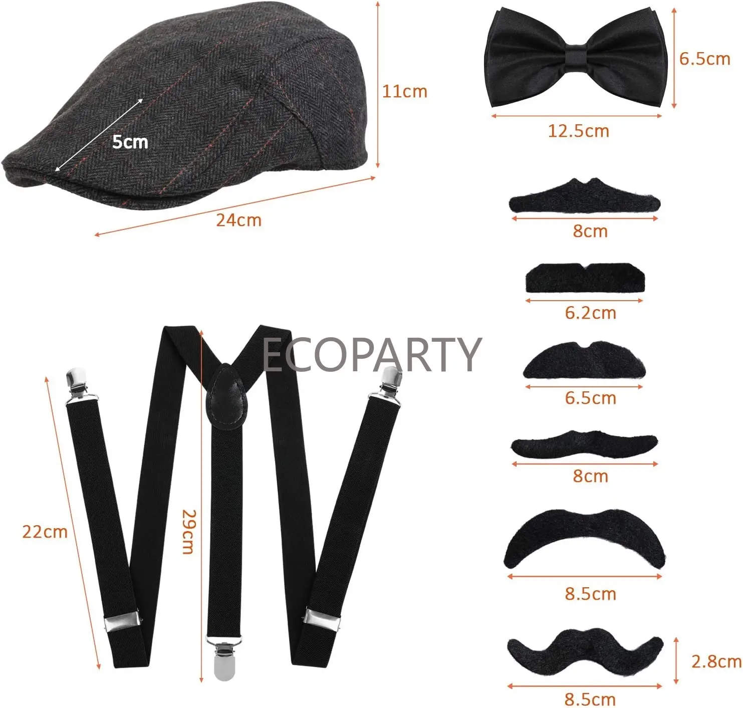 

1920s Fancy Dress Set Men’s Gatsby Set Masquerade Ball Gentlemen Costume Accessories Panama Hat Suspender Bow Tie Mustache 20