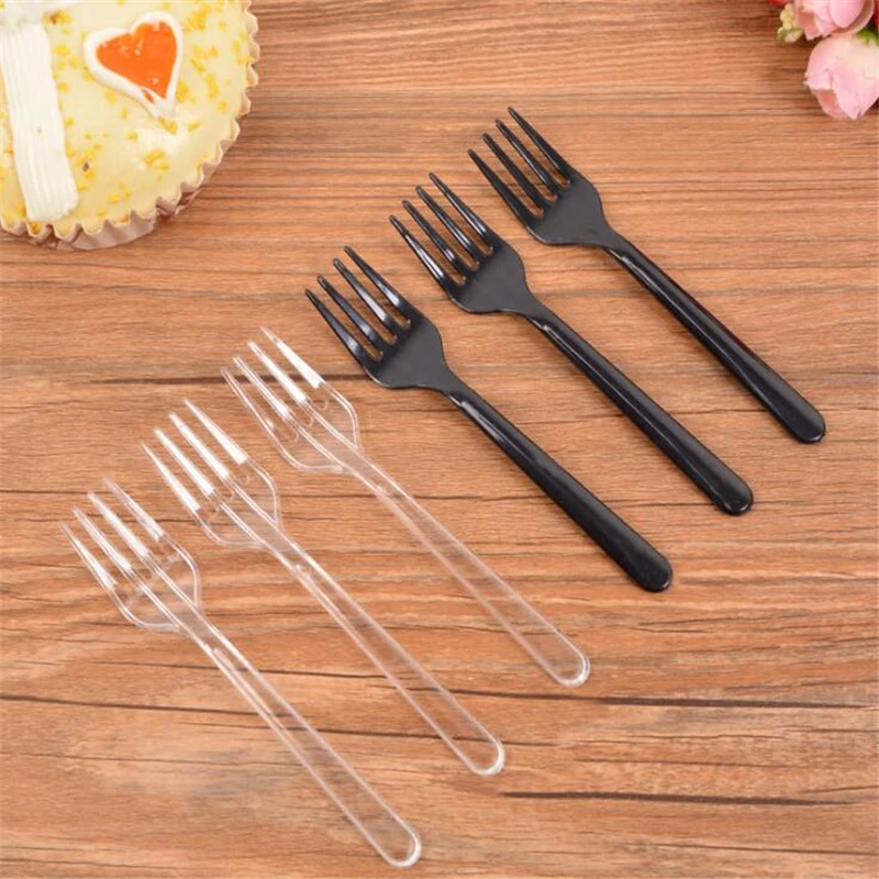 

Clear Transparent Disposable Forks For Party BBQ Sticks Picks Skewer Set Home Dining Plastic Food Cake Fruit Fork 95Pcs/pack