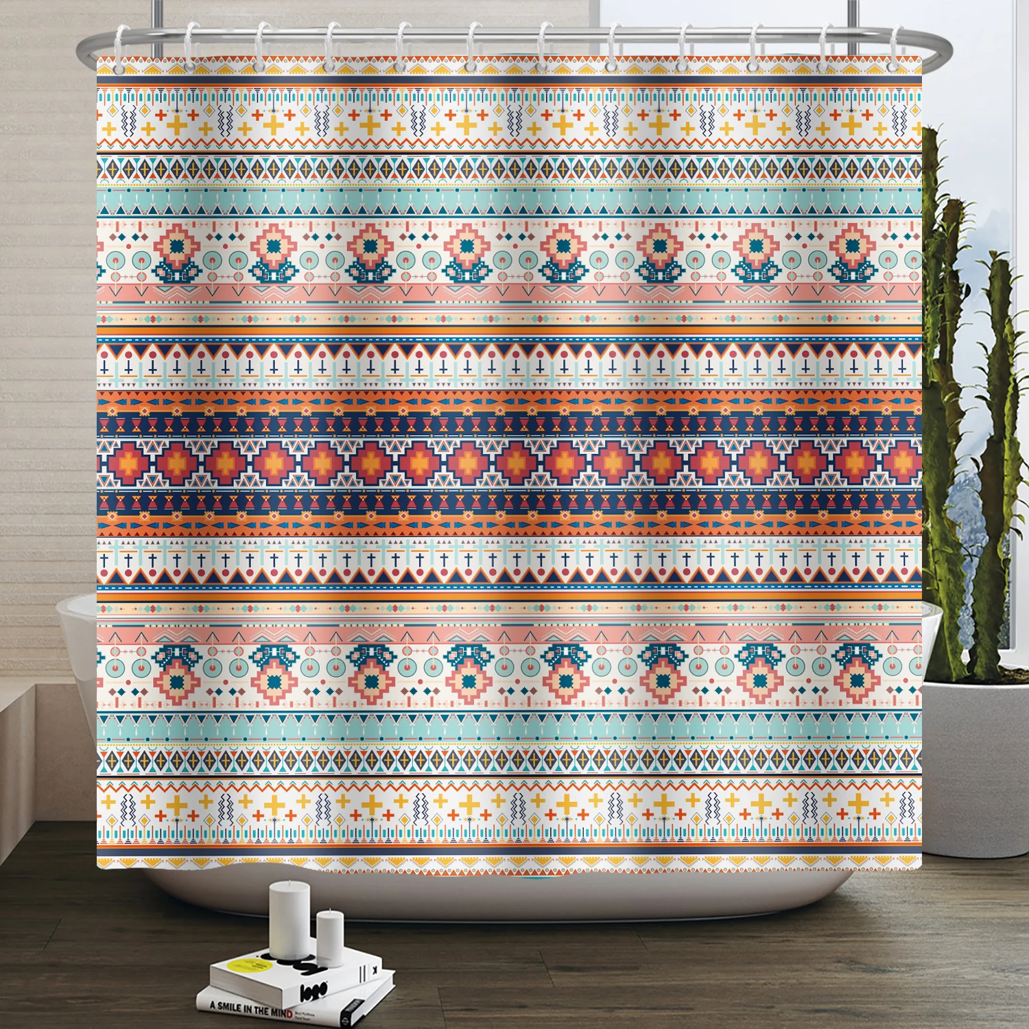 

Boho Theme Retro Shower Curtains Bath Decor Waterproof Creative Vintage Geometric Pattern Bathroom Shower Curtain With Hooks