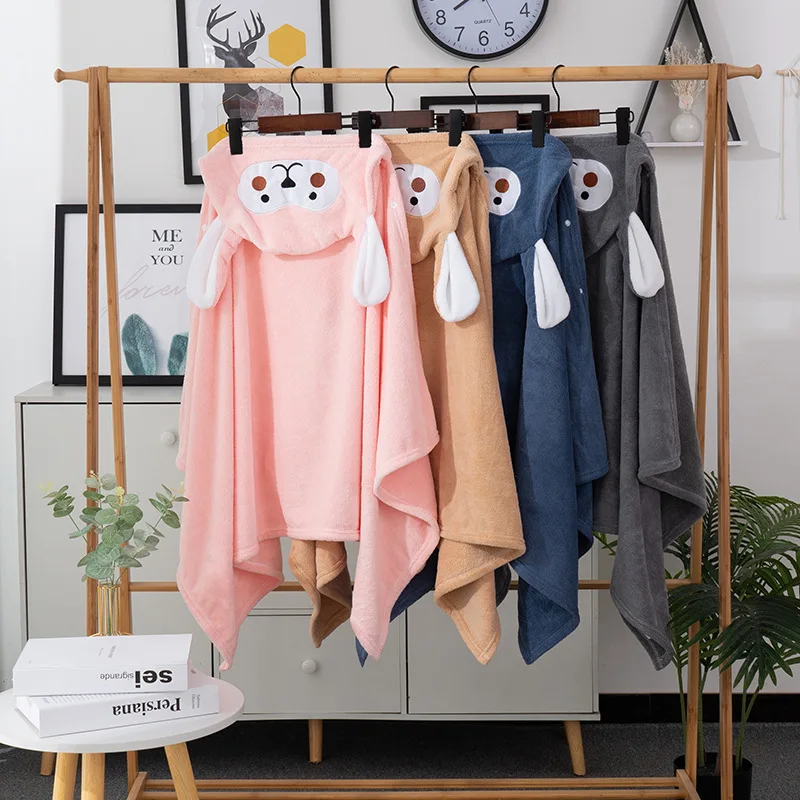 

Детское банное полотенце из кораллового бархата, мягкая теплая фланелевая накидка с мультяшным рисунком для мальчиков и девочек, сверхмягкое одеяло для спа-халата с капюшоном, детский подарок