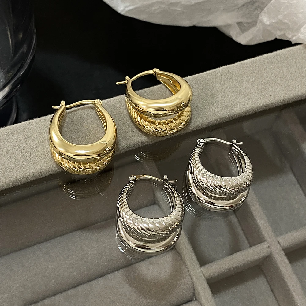 Freetry Роскошные U-образные Пружинные серьги-кольца для женщин Модные Двухслойные