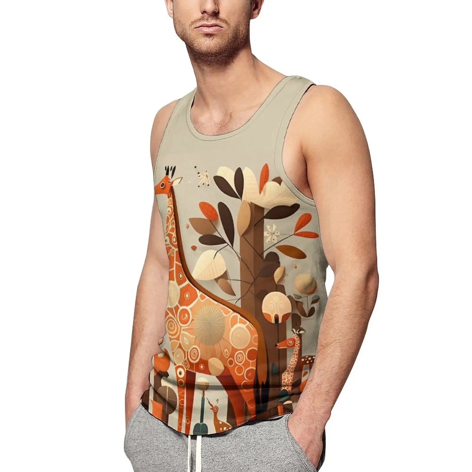 

Giraffe Tank Top Vibrant Illustrations Multi Style Muscle Tops Beach Workout Man's Custom Sleeveless Shirts Plus Size 4XL 5XL