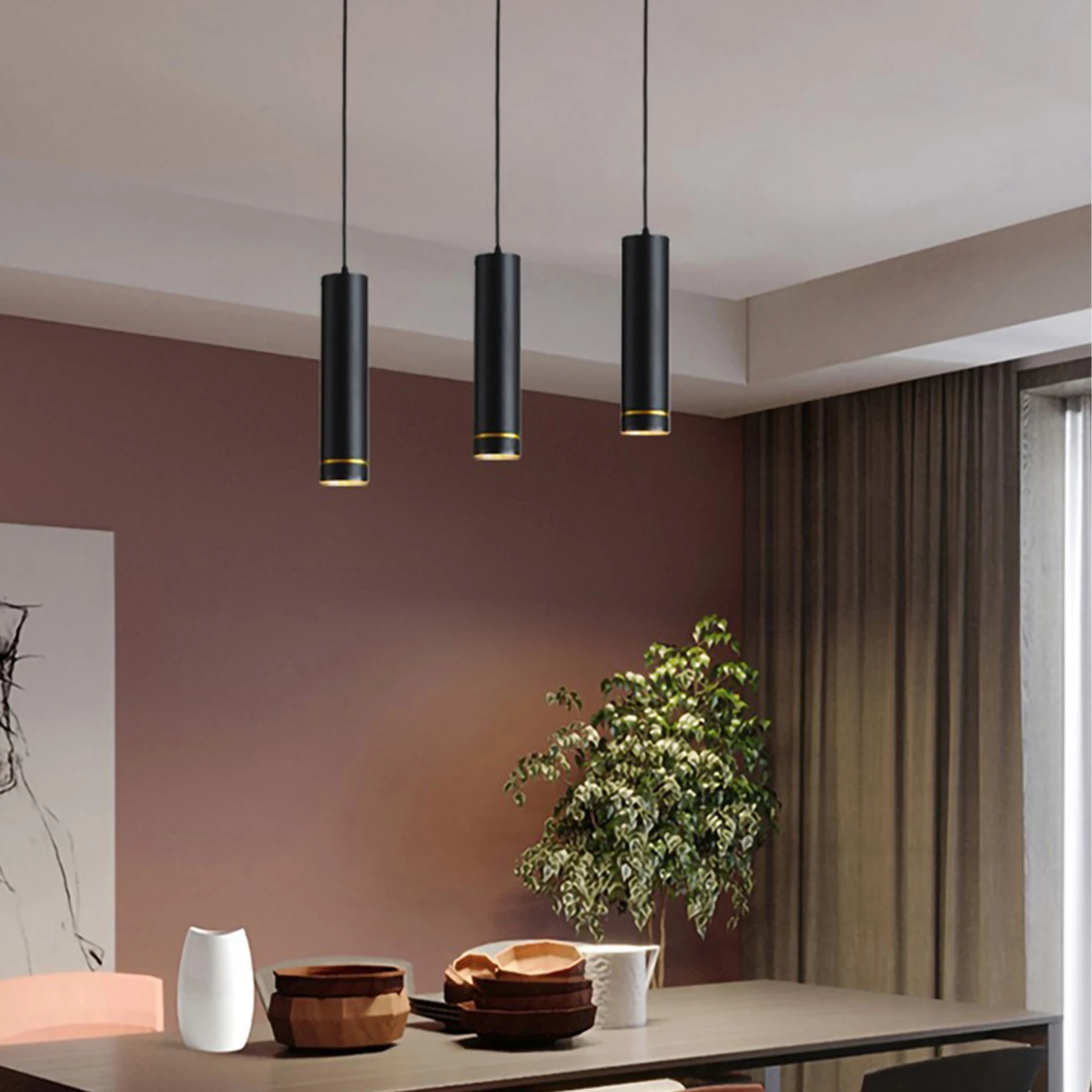 230mm Led Pendant Lamp Long Tube Lamp Kitchen Island Dining Room Shop Bar Decoration Cylinder Pipe Pendant Light Kitchen Lamp