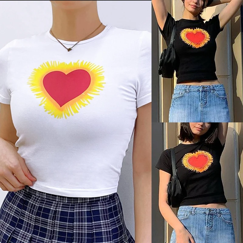 

Women's Fashion Love Print Slim Short Sleeve T-Shirt Tops