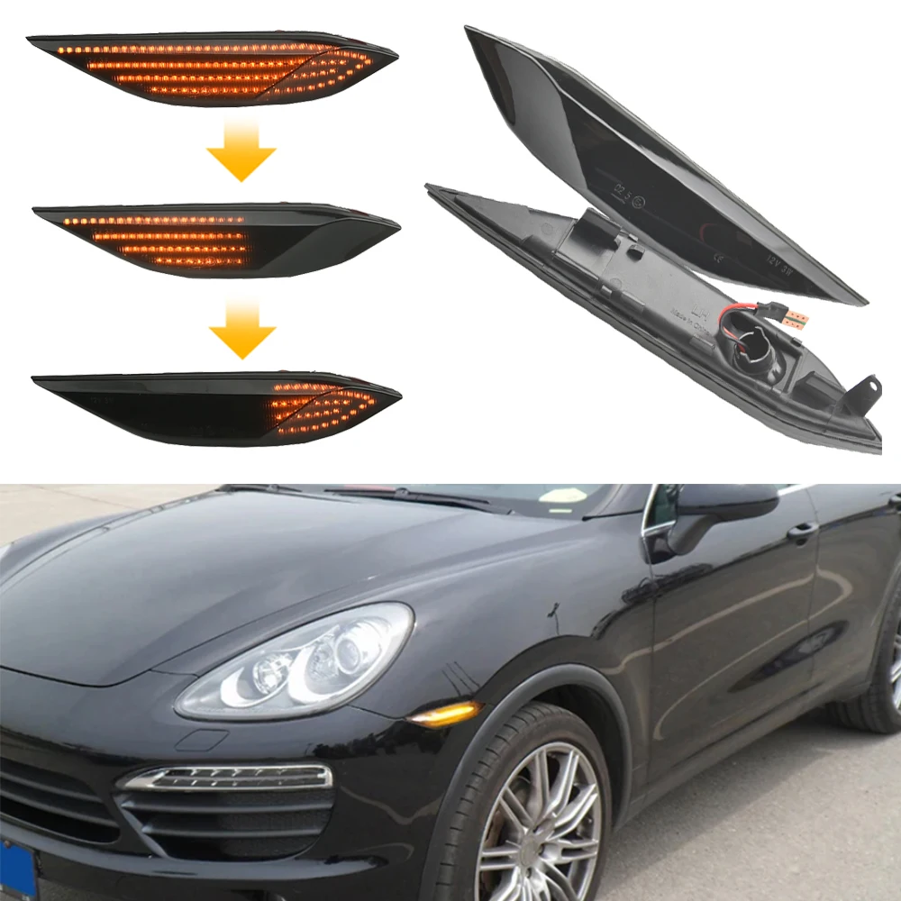 Фото Для Porsche Cayenne 958 92A 2010-2014: 2 шт. светодиодных динамических боковых указателей поворота (желтые) на крылья №1