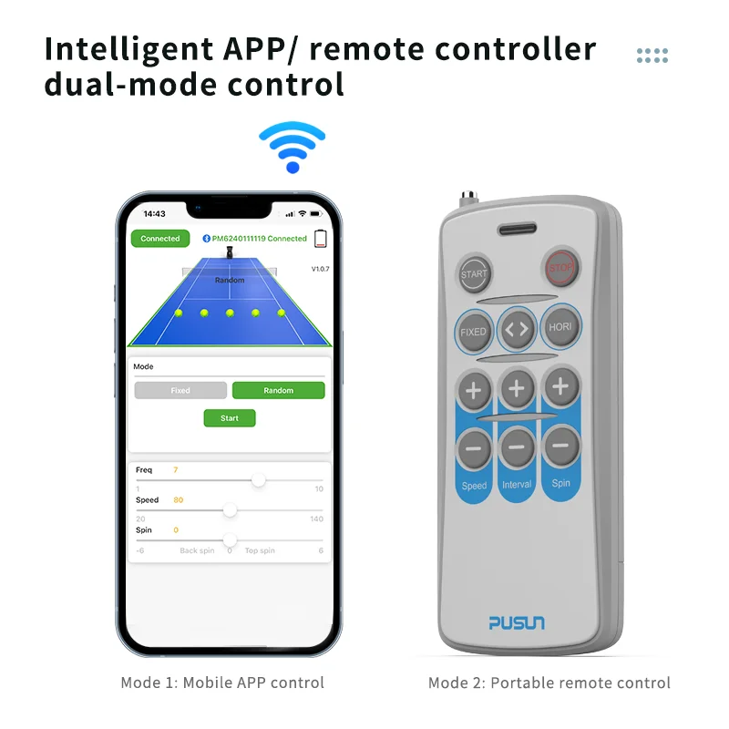 Фото PUSUN PT MiniPro Портативная машина для подачи теннисных мячей с батарейным питанием, автоматический тренажер с пультом дистанционного управления №4