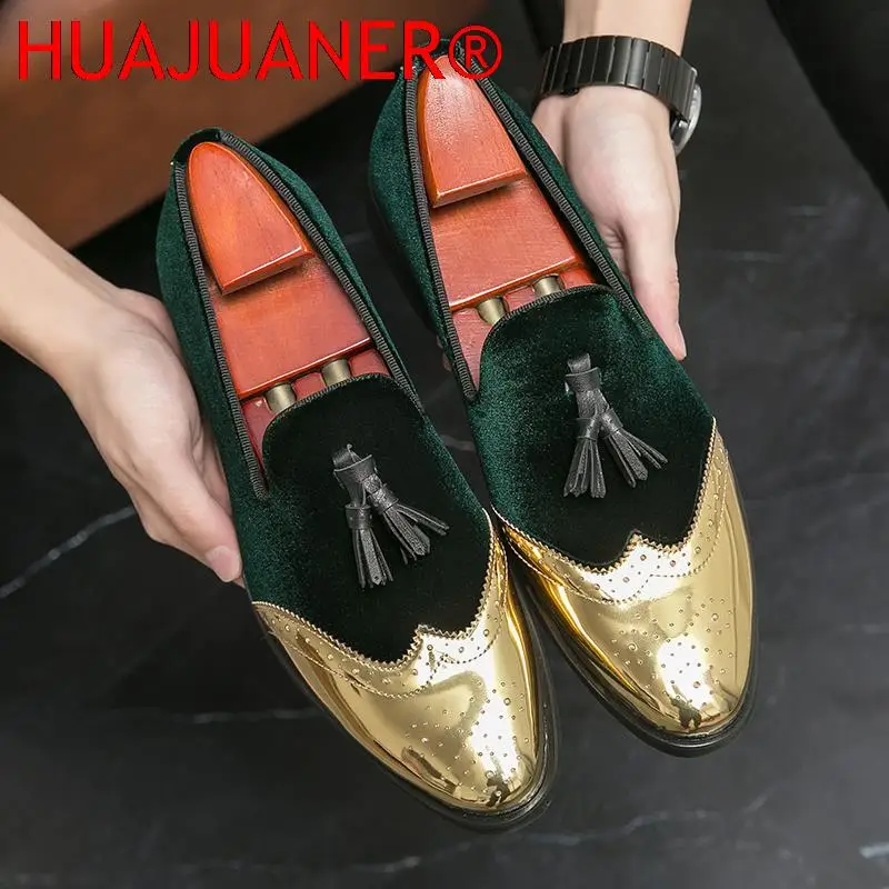 

Luxury Brand Green Suede Golden Tip Loafers Men Tassel Slip-on Soft Leather Walking Men Shoes Casual Shoes Nubuck Leather Shoes
