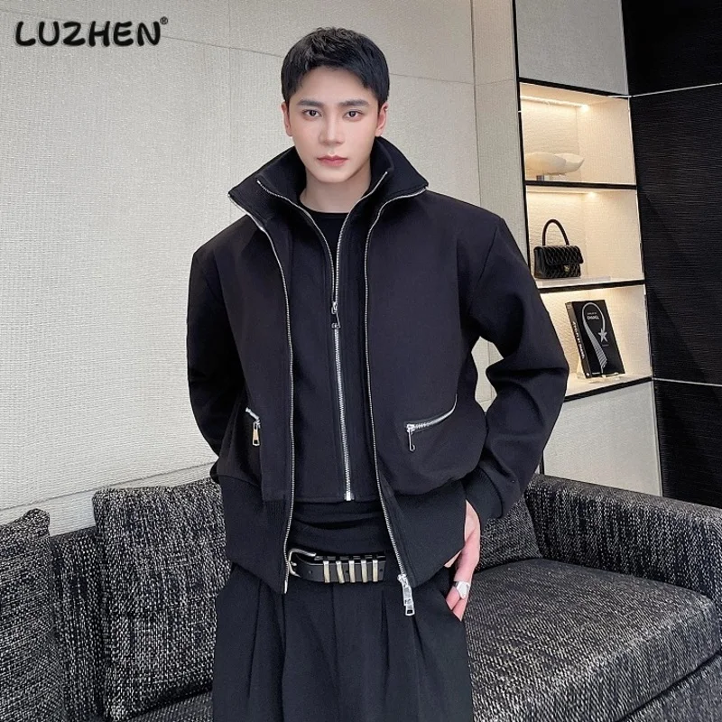 

LUZHEN Design Korean Fashion Double Layer Design Fake Two Piece Jacket 2023 Autumn New Trendy Men's Elegant Handsome Coat A33510