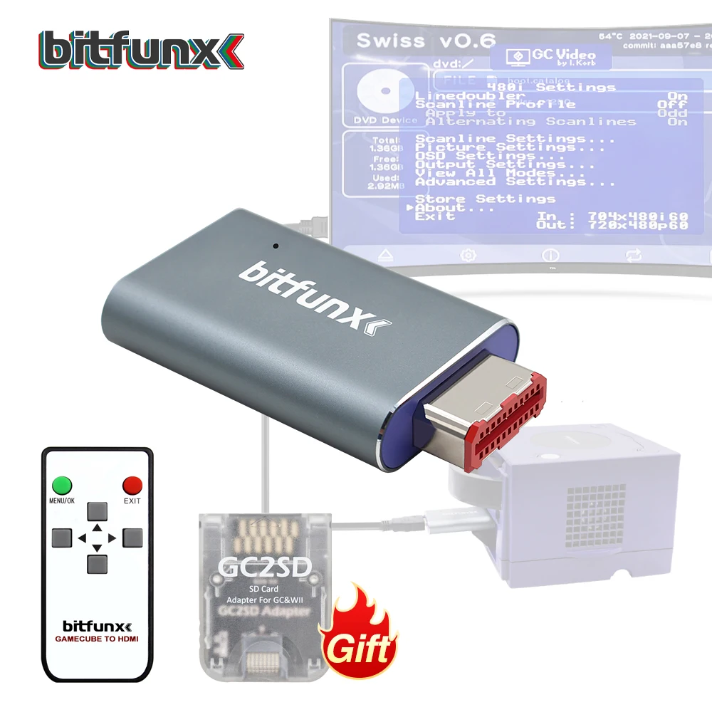 Bitfunx  HDMI-compatible Line Doubler Adapter Adaptor Digital to HDMI GC2HDMI for Nintendo Gamecube NGC