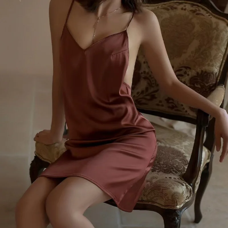 Пикантная Пижама ночная рубашка женская одежда для сна с глубоким V-образным