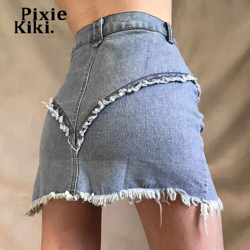 Джинсовая юбка PixieKiki Y2k милые Сексуальные облегающие мини-юбки из денима на