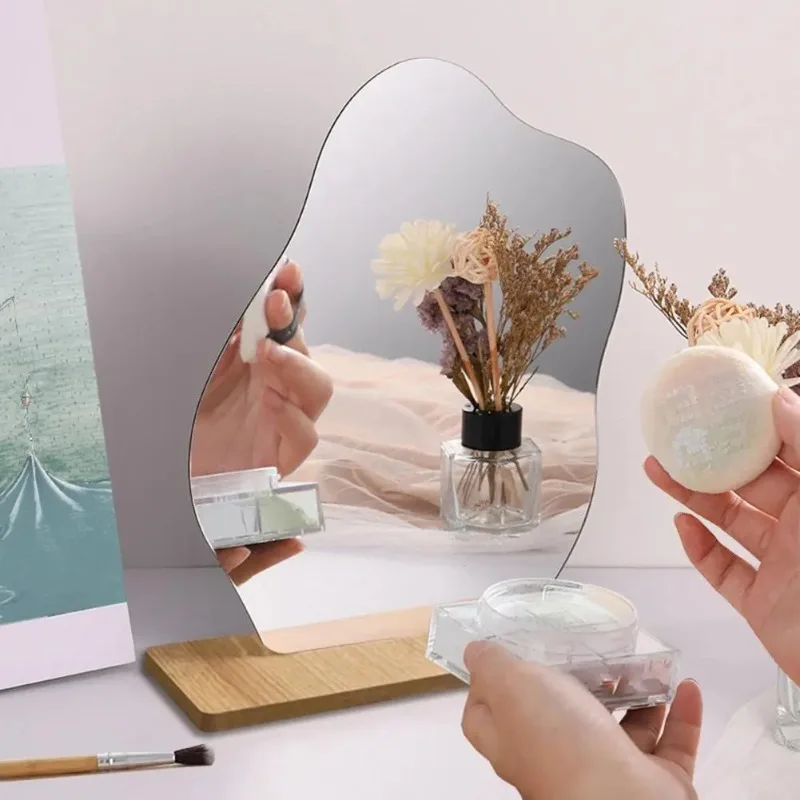 

Simple Irregular Mirror Home Desktop Makeup Mirror Acrylic Decoration Standing Mirror For Women Girls Gift Home Decoration